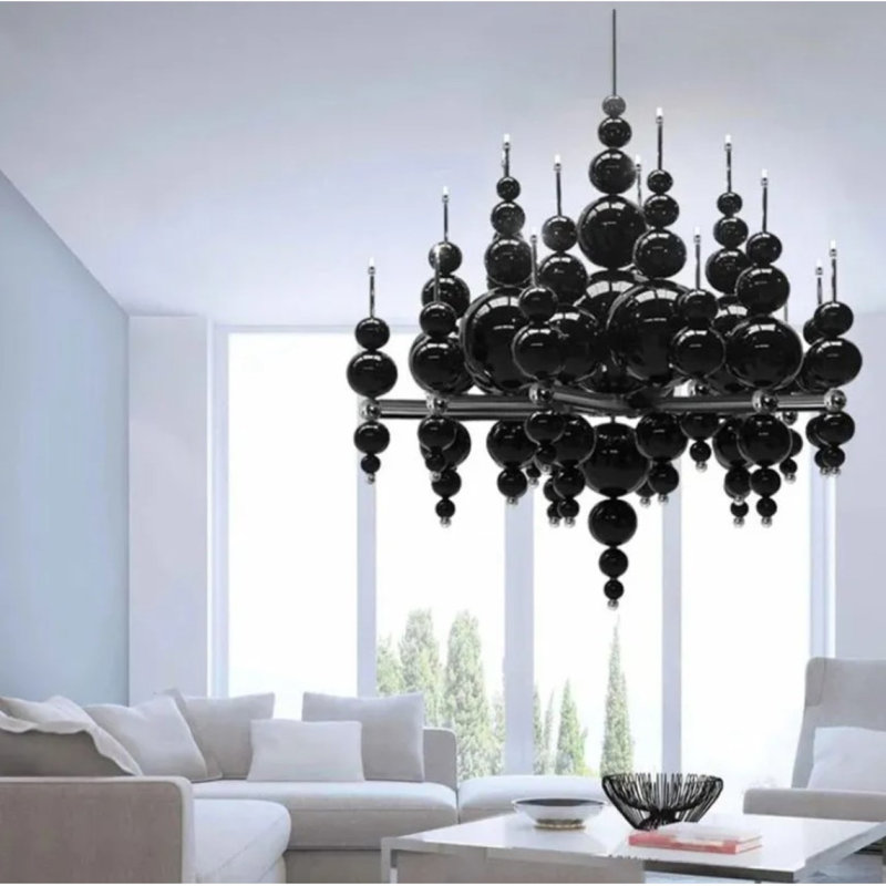 Lustre Murano Tears From the Moon, Noir lustré, Nickel poli, H 32 po x l 30 po x P 30 po