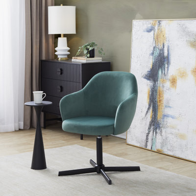 Chaise d'appoint pivotante en métal noir et velours