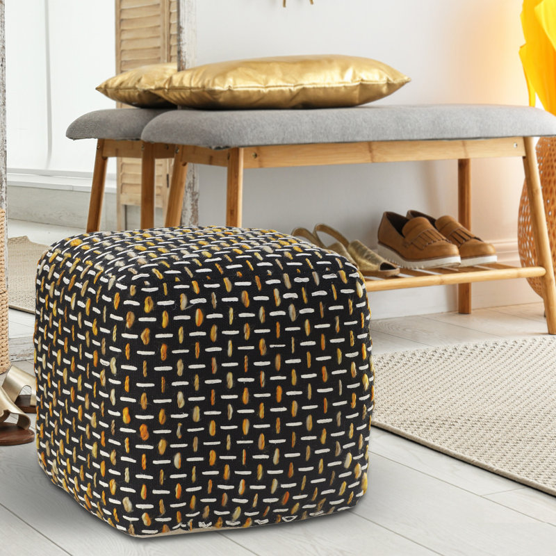 Ridgemark Modern Geometric Handmade Square Upholstered Ottoman Pouf, Yellow
