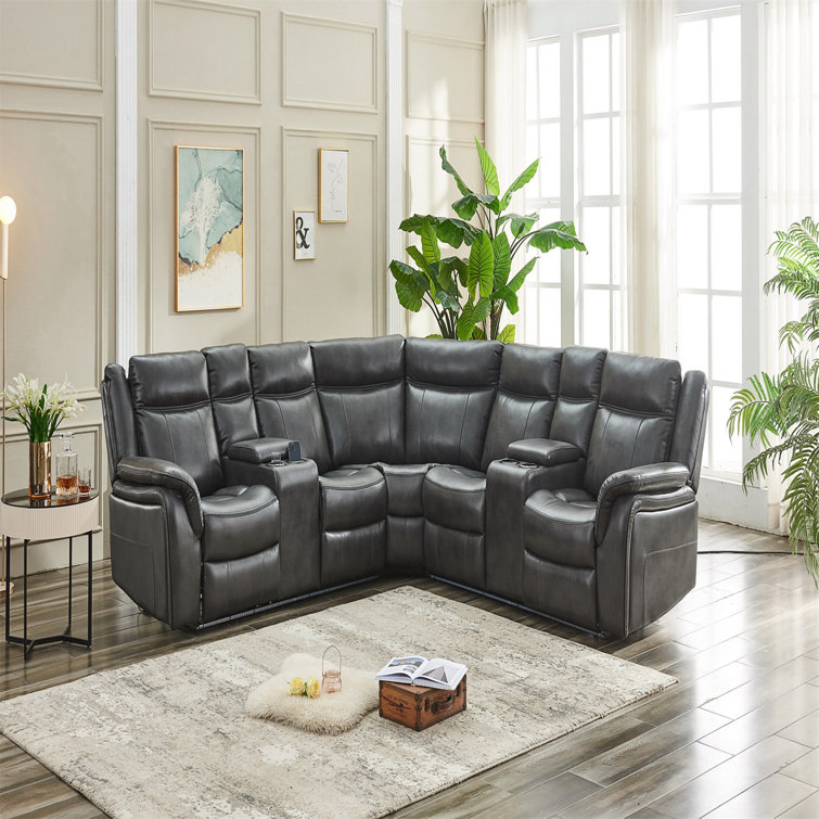 Orren Ellis Laterria Faux Leather Reclining Sectional 