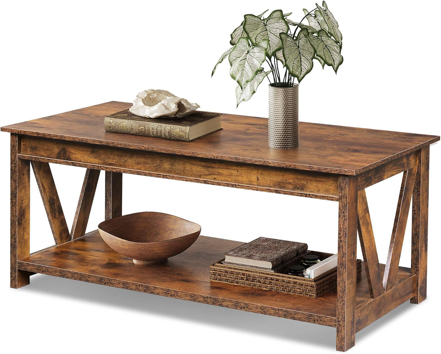 Gracie Oaks Coffee Table, 43" Living Room Coffee Table With Storage Shelf, Center Table For Living Room, Bedroom, Office And Balcony | Wayfair