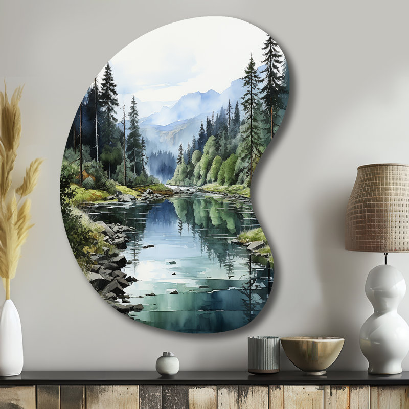 Habon - art mural à imprimé asymétrique minimaliste en métal, décoration murale en forme unique verte, H 39 po x l 28 po