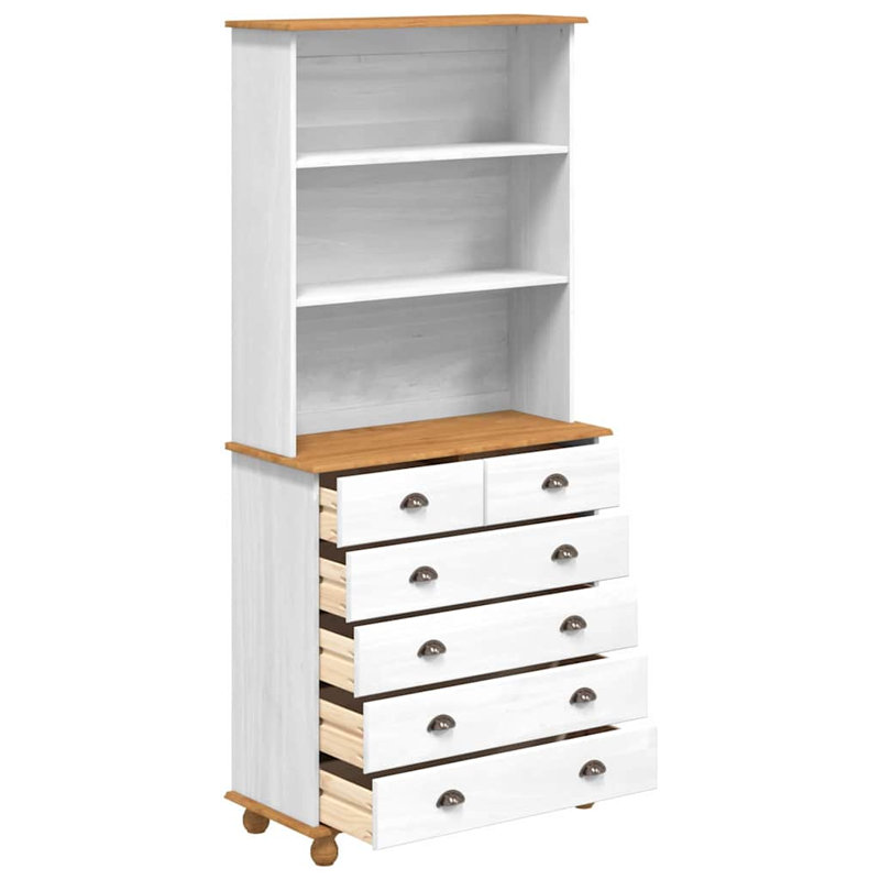 Hutch With Drawer 91 X 40 X 200.5 Cm Solid Pine Wood, White