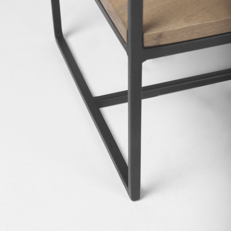 Beige and Black Wood and Iron Narrow Etagere Bookcase