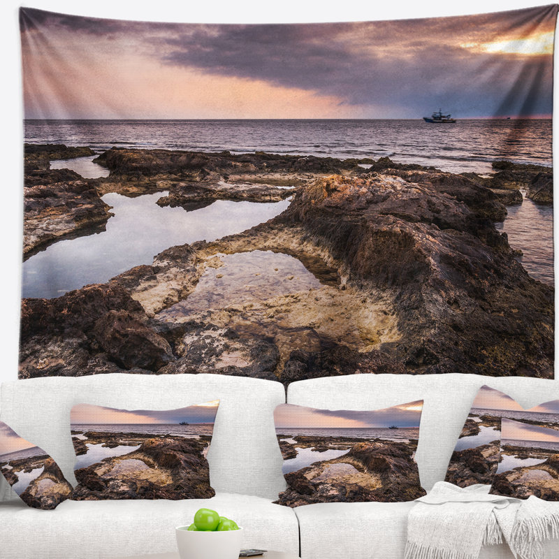 Tapisserie plage, côte rocheuse, Afrique, H 50 po x l 60 po