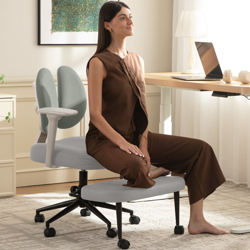 Ergonomic Meditation Chair with Back Support & Foldable Armrests - Adjustable Cross-Legged Office Chair with 360° Swivel Foot Ring, Wheels for Yoga, Home & ADHD Focus, Gray