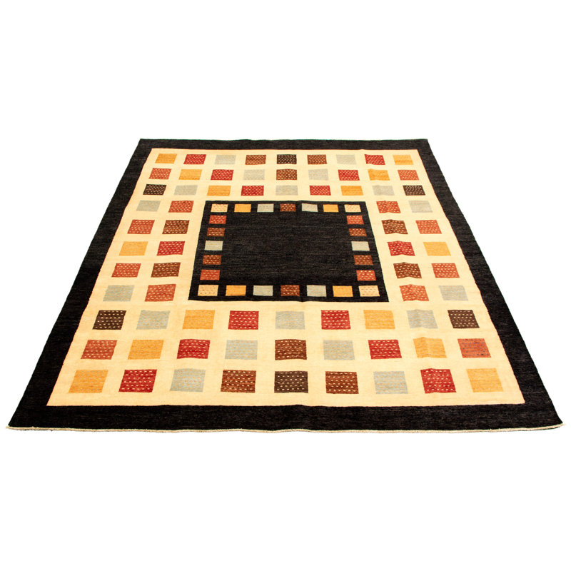 Tapis décoratif en laine noué à la main de conception unique 9 pi 1 po x 10 pi 3 po new age ziegler ivoire/brun