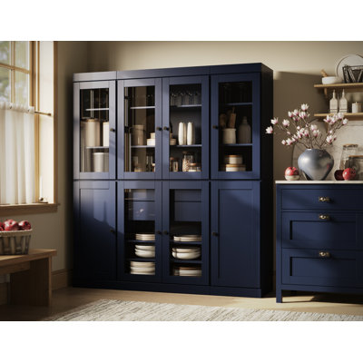 100% Solid Wood 65" Pantry China Cabinet with Clear Glass, Shaker Doors, 2-Drawers & Adjustable Shelves