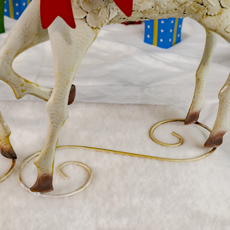 Set Of 2 48" Tall Large Iron Reindeer With Pinecone Bow