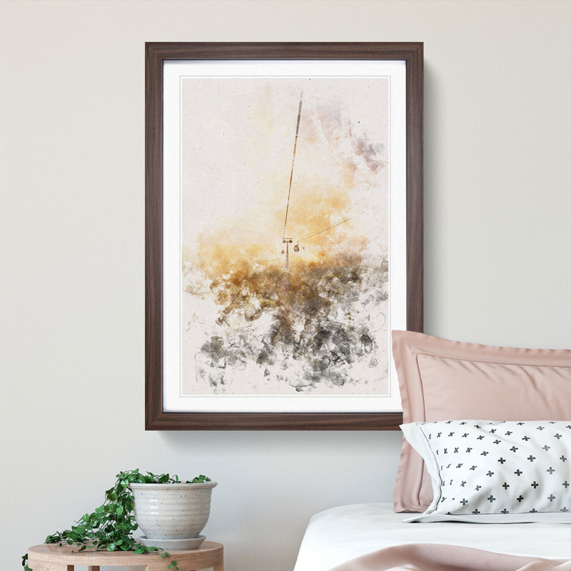 Cable Car In Turkey Watercolour - Picture Frame Graphic Art, 87cm H x 62cm W x 2cm D, Walnut Framed