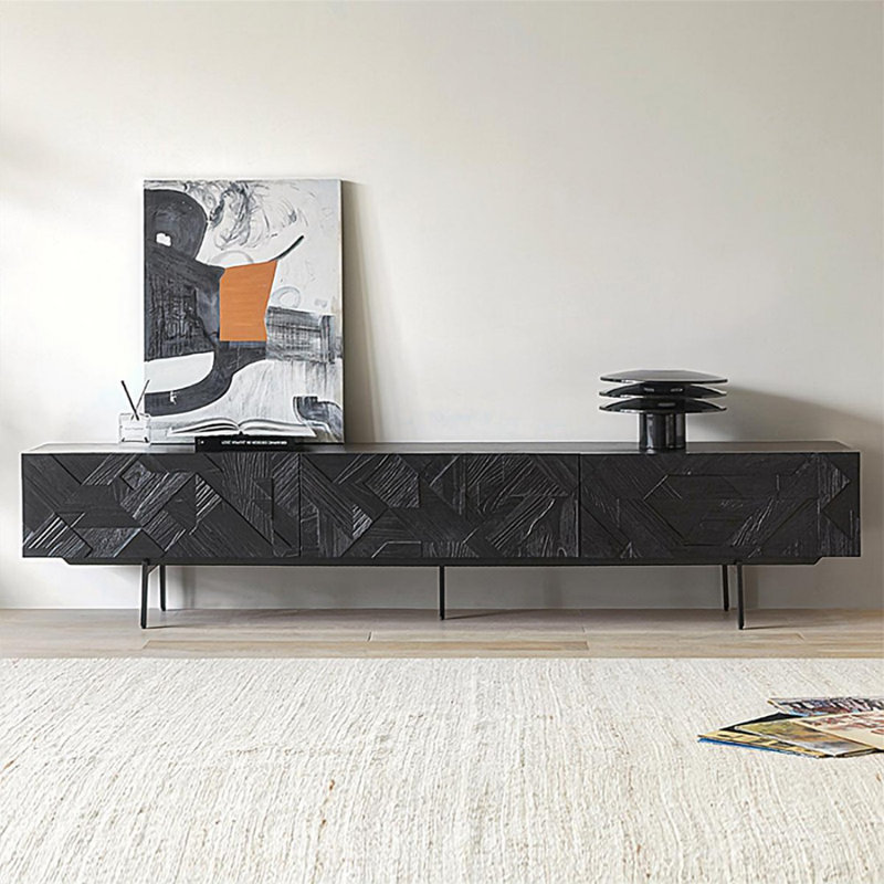 Meuble télé noir en bois massif, 20.1”H x 86.6”L x 17.7”W
