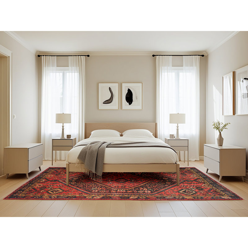 Tapis traditionnel rouge / noir Wishek, Rectangle 5 pi x 8 pi