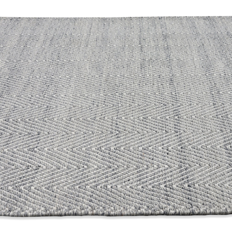 Coastal Chevron Flatweave Ivory/Grey Wool Area Rug By Tufty Home, Rectangle 5' x 8'