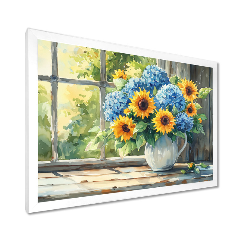 «Domella Hydrangeas And Sunflowers Farmhouse II - Hydrangea», art mural, H 30 po x l 40 po, Blanc
