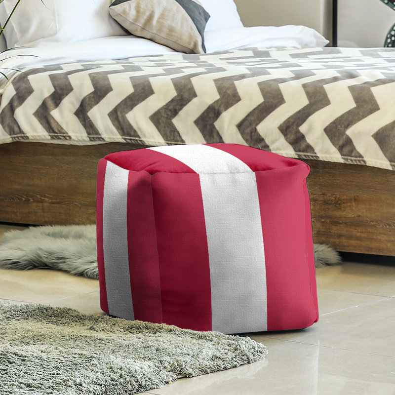 Upholstered Ottoman, Red/White/Red