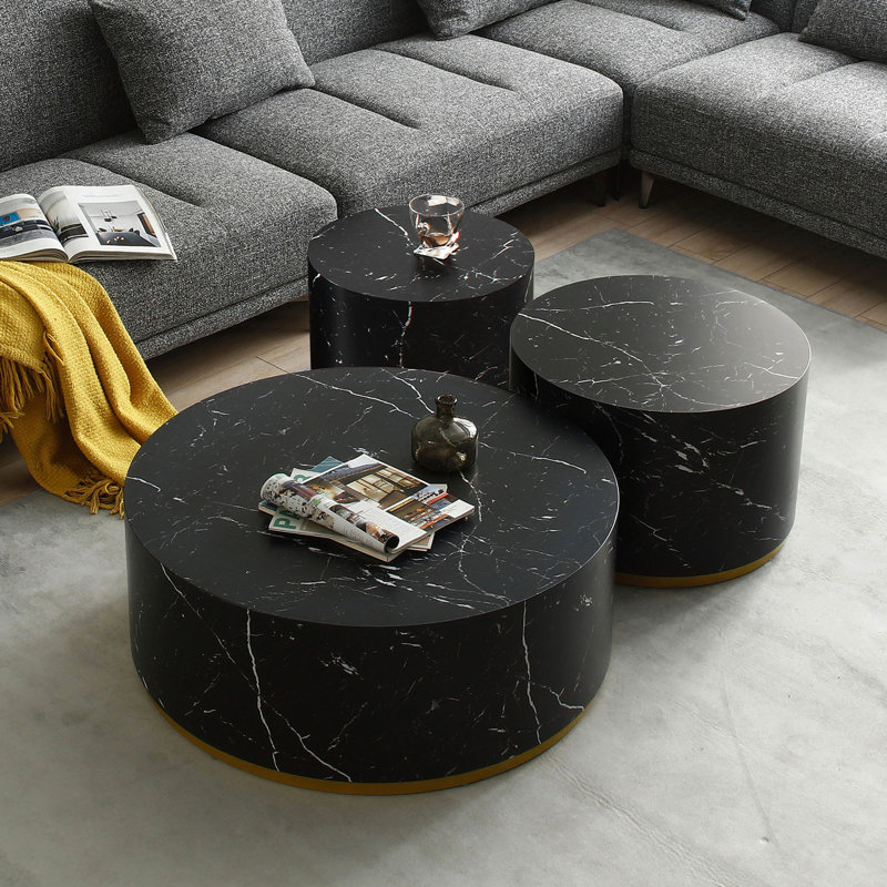 Table de bout ronde 15,85 pouces pour le salon, entièrement assemblée, élégante et noire avec cadre latéral