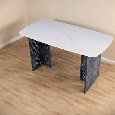 Modern Tempered Glass Dining Table, Luxury Marble Design, Ideal For Dining Rooms