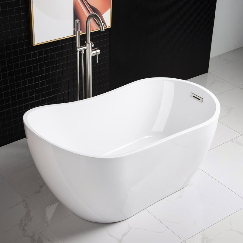 54" x 28" Freestanding Soaking Acrylic Single Slipper Bathtub with Reversible Drain, Chrome
