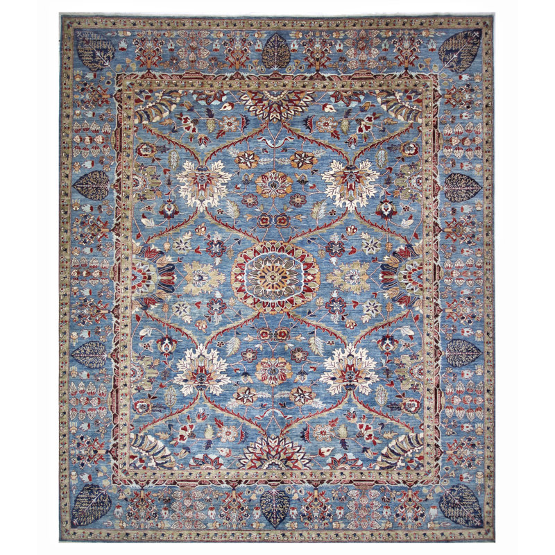 High-Quality Hand-Knotted Blue And Red Area Rug