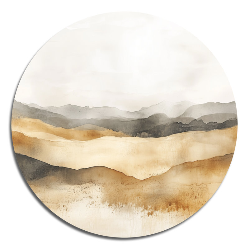«Neutral Abstract Field Layers», art mural rond en métal, L 23 po x H 23 po