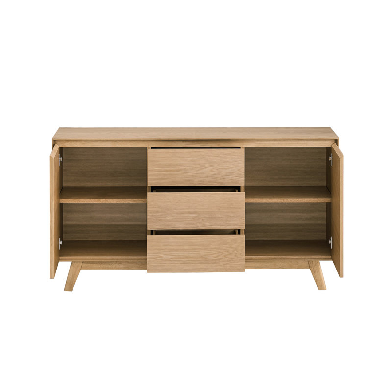 Buffet en bois synthétique avec placage de chêne et tiroir doublé de feutre, largeur 141,3 cm (55,68 po), finition élégante.