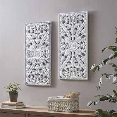 Botanical 2 Wall Decor - Distressed Lotus White Wash Entryway Wood