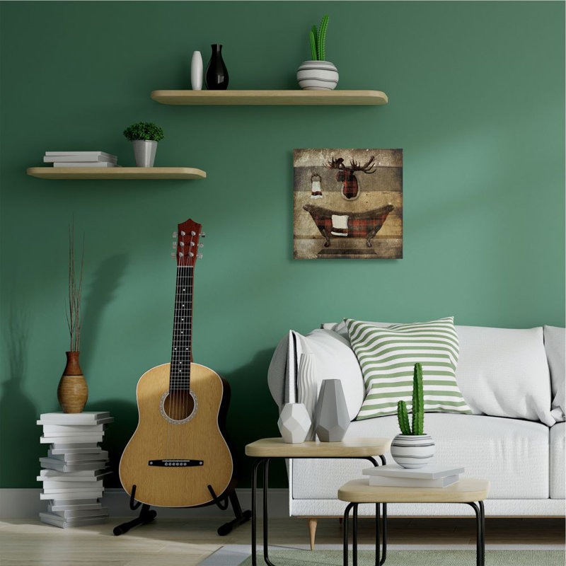 «Plaid Cabin Bathroom Country», peinture, Toile tendue, H 24 po x l 24 po x P 1,5 po