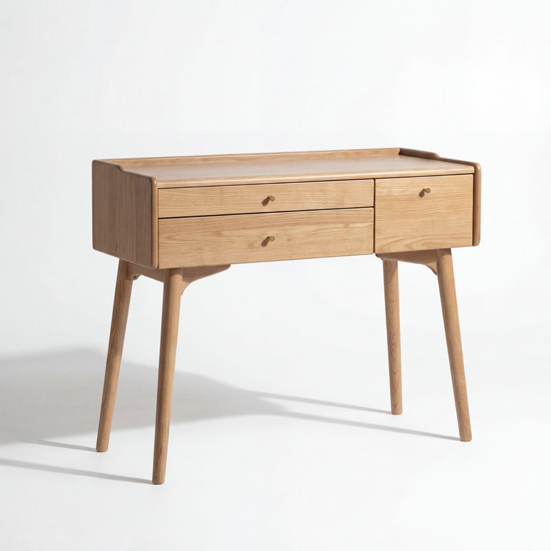 31.5"W Solid Ash Makeup Vanity with Drawers, Natural Ash, 31.5"W, No