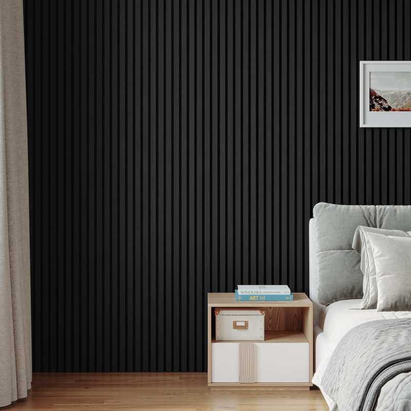 4pcs x 94.5" x 12.6" x 0.8" Acoustic Slat Wall Panels for Interior Wall Décor Black Wall Slat(4 Pack/33.07 sq.ft), Black