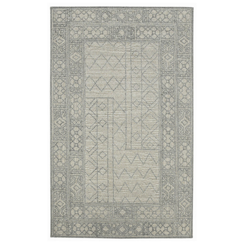 Tapis crocheté à la main 2 pi x 3 pi en laine gris et ivoire Southwestern