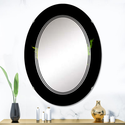 Vert et jaune luxueux abstrait Art fluide I - miroir mural moderne ovale