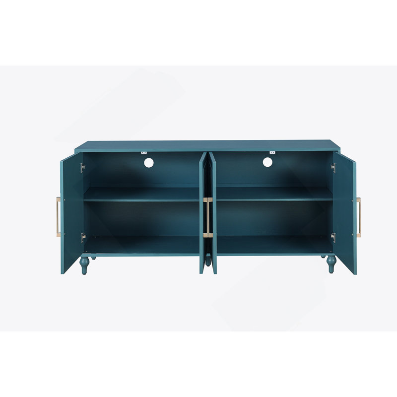 Grande armoire de rangement 63 po avec poignée en métal, portes à fleurs sculptées, console en bois Mordern avec tablettes réglables pour le salon, la cuisine et le vestibule (bleu marine)