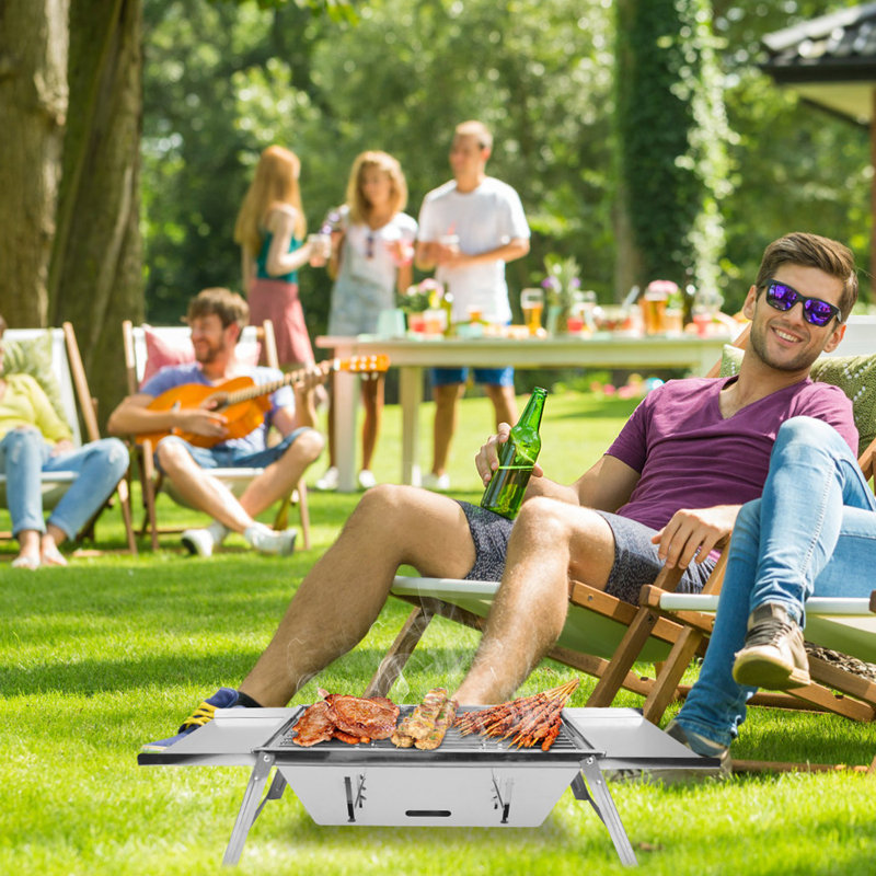 Barbecue au charbon de bois pliable en acier inoxydable
