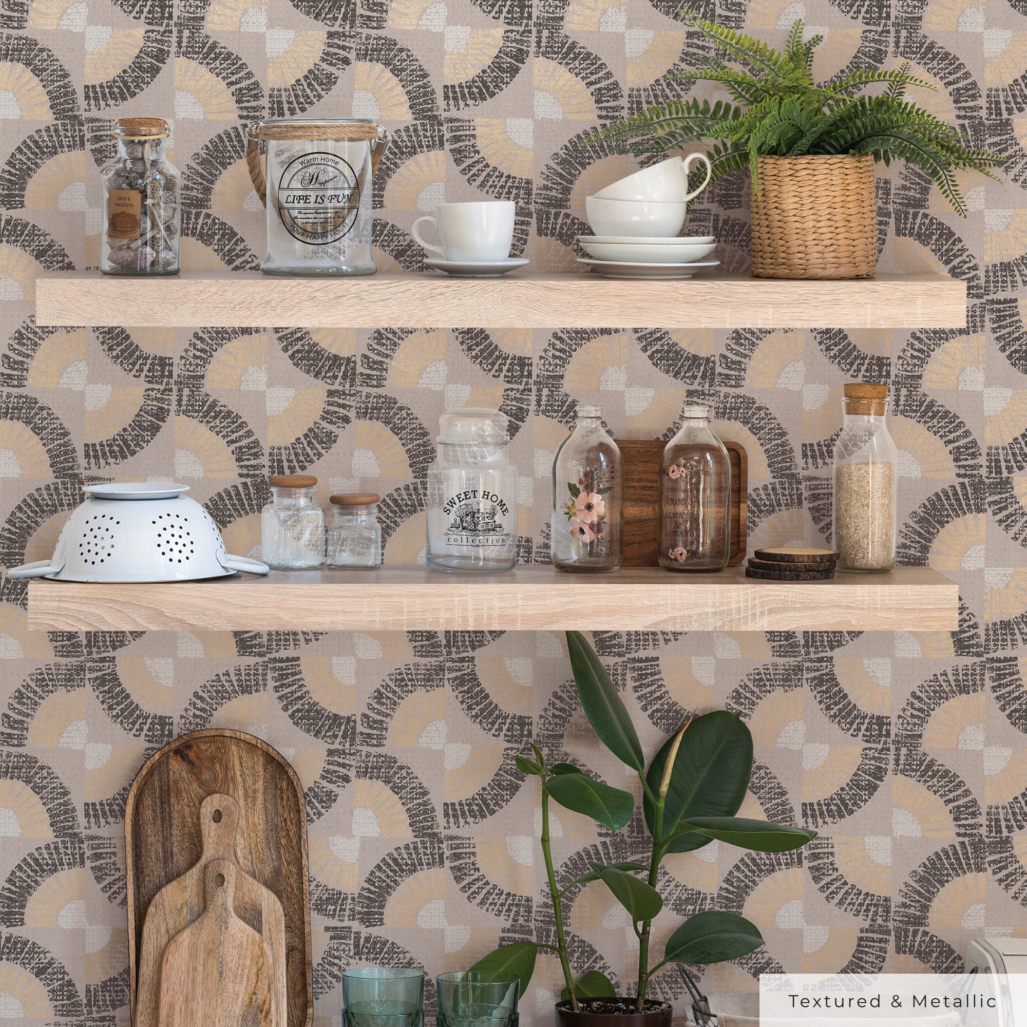 Faux Grasscloth Fans Peel and Stick Wallpaper, Brown