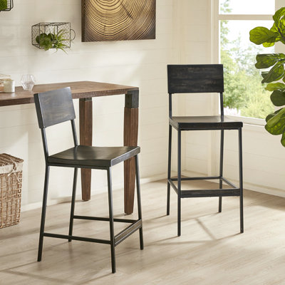 Tabouret de comptoir 24 po, bois noir / métal, sans modification du coussin, capacité de poids de 300 lb, tabouret de 24 po à assembler, modèle Convergence métal / bois, coussin 300 lb, requis