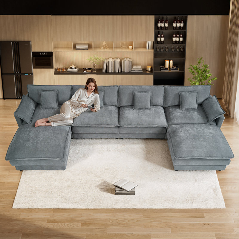 Maarif 151'' Oversized Sectional Sofa U-Shaped Couch with Ottomans, Dark Gray Velvet