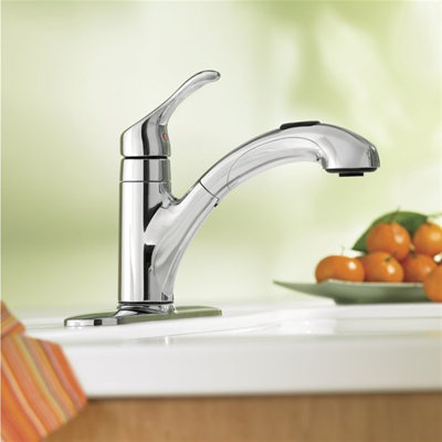 MOEN Renzo Spot Resist Stainless 9 in. H Pull Out Sprayer Kitchen Faucet with 360° Spout Swivel and PowerClean