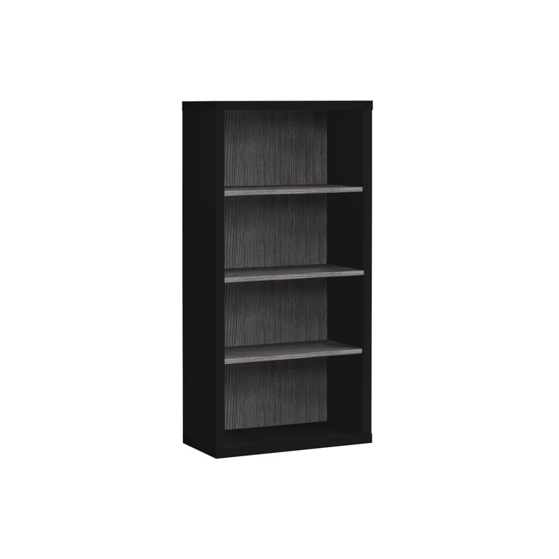 Bibliothèque noire et grise à 5 niveaux, décor moderne pour le bureau et la chambre à coucher, grand espace de rangement attrayant avec tablette inférieure fixe
