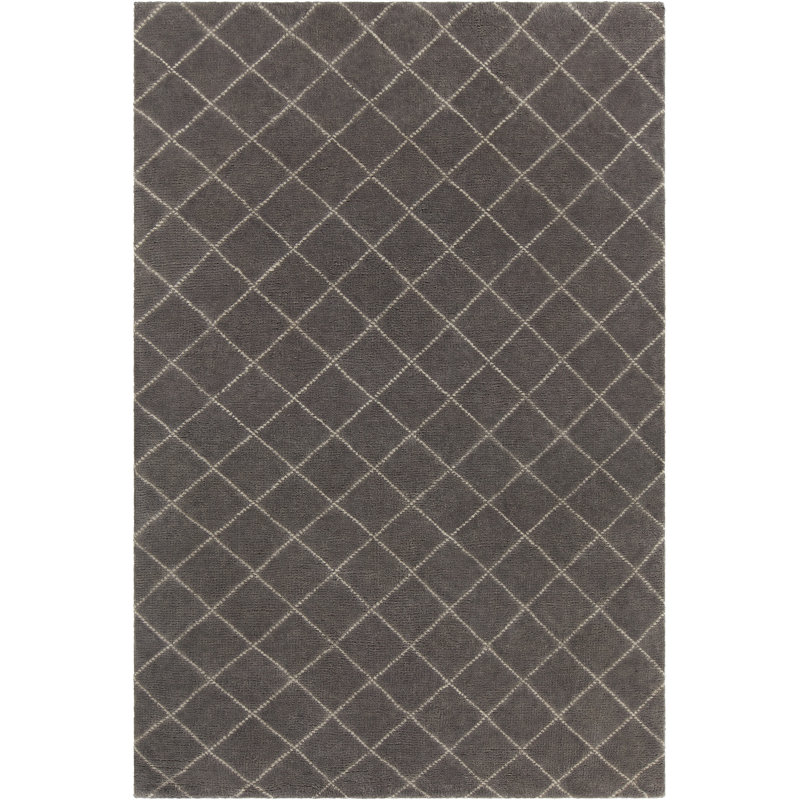 Gaia Hand Knotted Wool Geometric Area Rug in Charcoal/White, Rectangle 5' x 7'6"