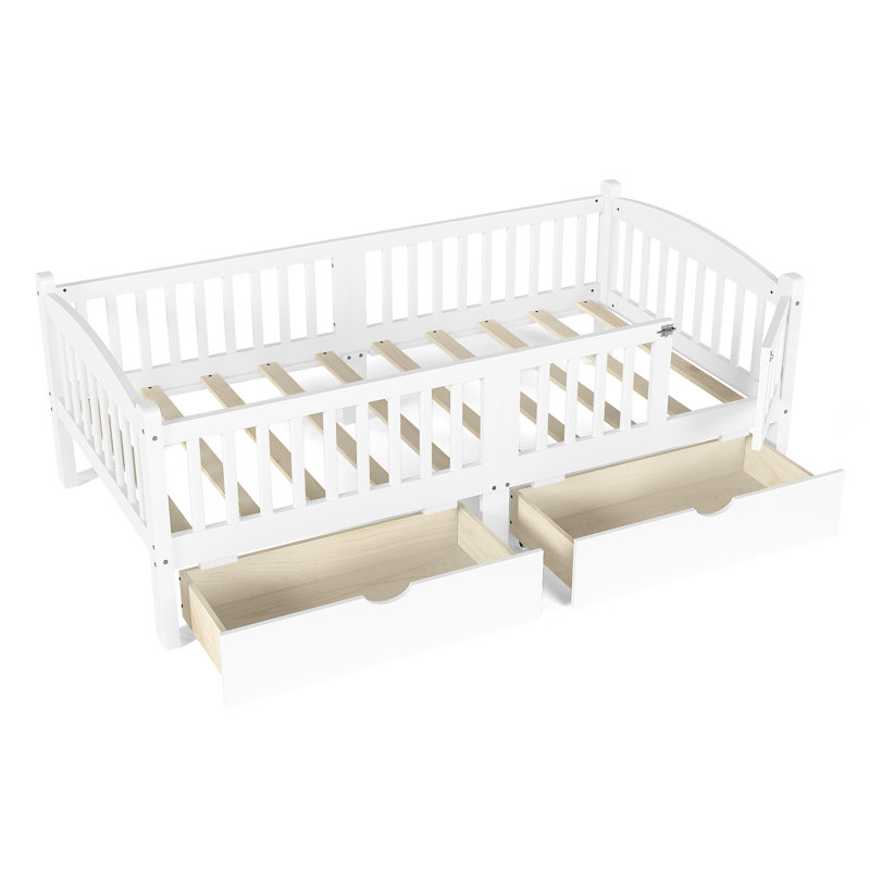 Lit plateforme Aurion avec garde-corps et rangement sous le lit, White