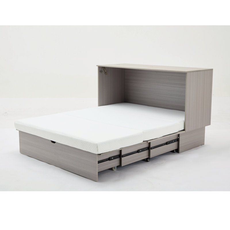 Lit escamotable pliant polyvalent avec fonctionnalité de rangement et de chargement, Gris
