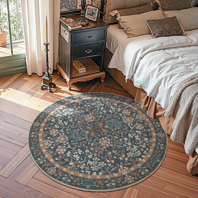 Floral Machine Washable Area Rug, Round 5'