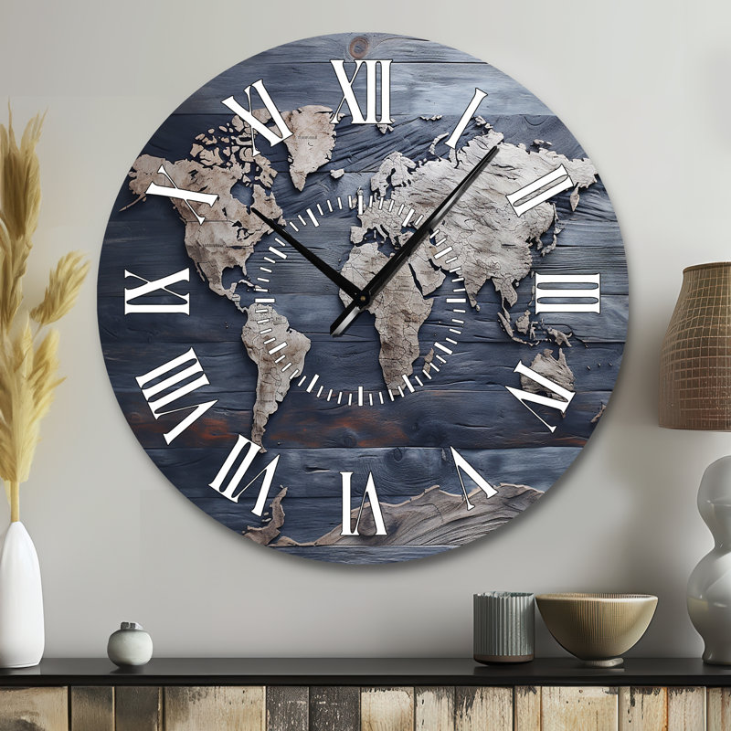 Rustic Routes World Map - World Map White Face Wall Clock, Large