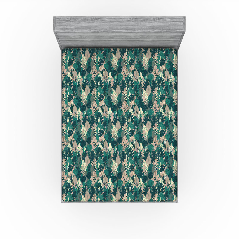 Drap-housse à motif floral Ambesonne, Vert forêt, taupe chaud / floral, Drap-housse de taille très grand