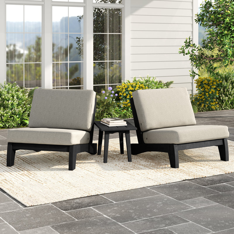 Polett Outdoor Conversation Set Solid Wood Group With Armless Chair And Side Table, Light Camel, Black