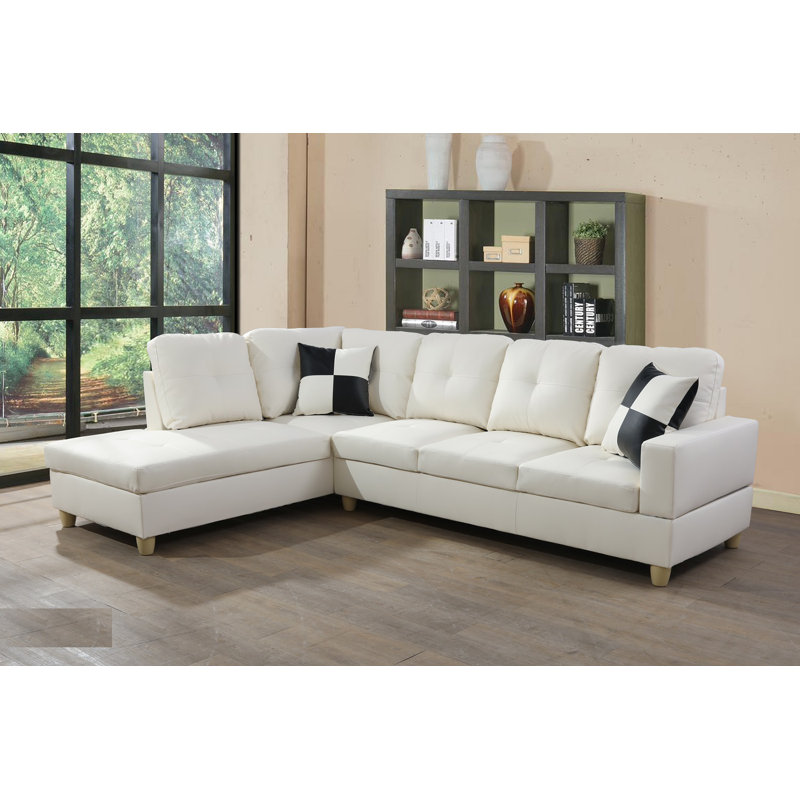 Canapé et méridienne en similicuir de 103,5 po de largeur Mavretta, Similicuir noir, Faisant face à la gauche