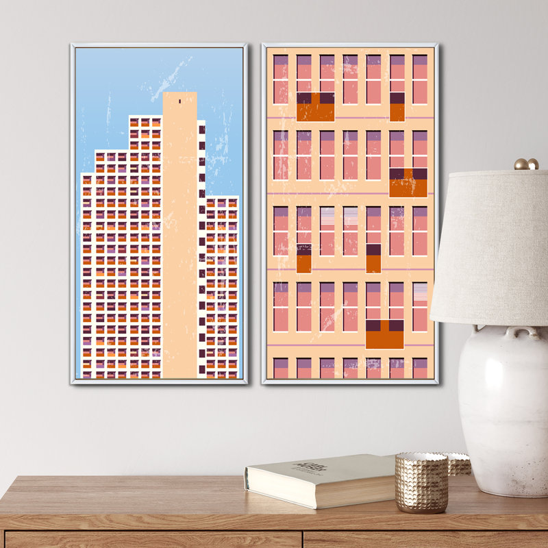 «Modern Architecture in Retro Shades of Pink I», ensemble de 2 impressions, H 32 po x l 32 po x P 1 po