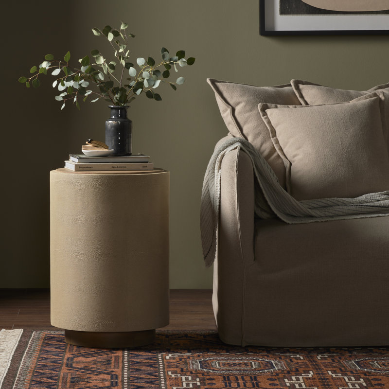 Crosby Solid Wood End Table, Light Cream Shagreen