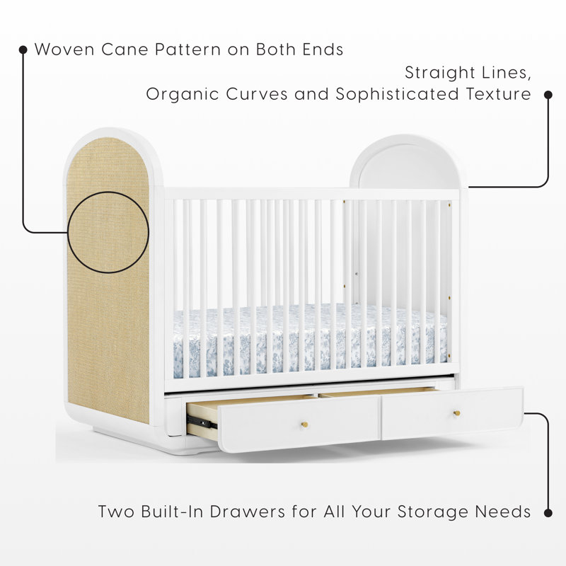 Aspen 4-In-1 Convertible Crib With Underdrawer, White With Textured Oat, White