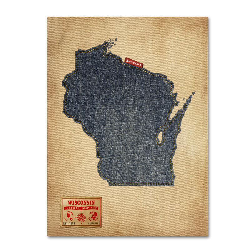 "wisconsin map denim jeans s" par michael tompsett, impression sur toile tendue, H 47 po x l 35 po x P 2 po
